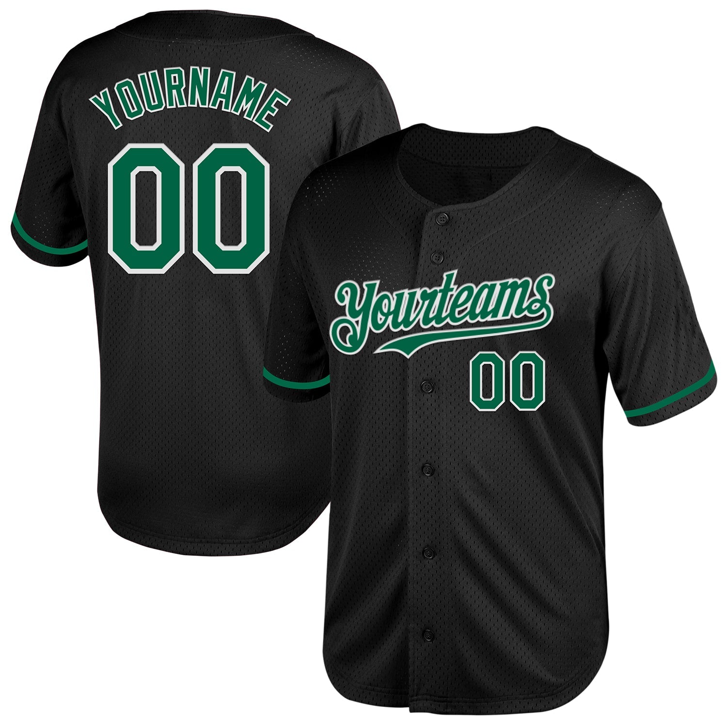 Custom Black Kelly Green-White Mesh Authentic Throwback Baseball Jersey - Sky-Custom
