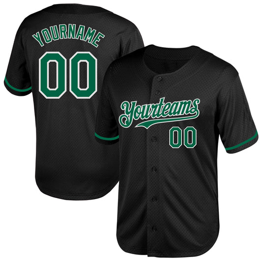 Custom Black Kelly Green-White Mesh Authentic Throwback Baseball Jersey - Sky-Custom