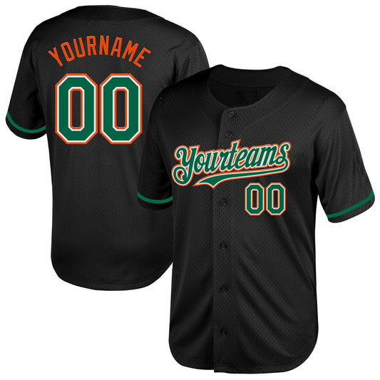 Custom Black Kelly Green-Orange Mesh Authentic Throwback Baseball Jersey - Sky-Custom