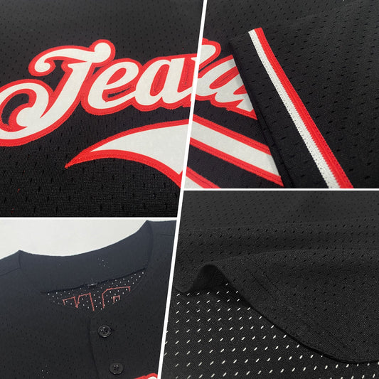 Custom Black Kelly Green-Red Mesh Authentic Throwback Baseball Jersey - Sky-Custom