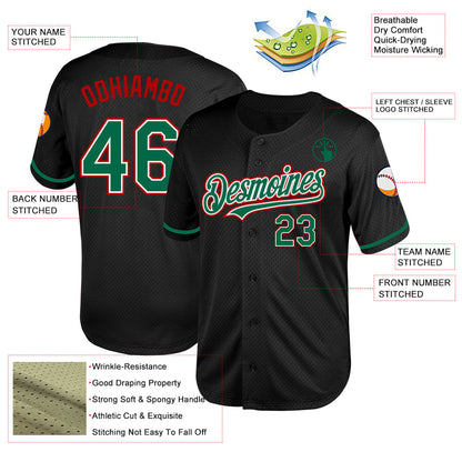 Custom Black Kelly Green-Red Mesh Authentic Throwback Baseball Jersey - Sky-Custom
