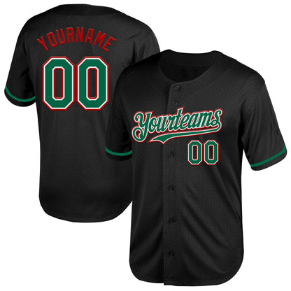 Custom Black Kelly Green-Red Mesh Authentic Throwback Baseball Jersey - Sky-Custom