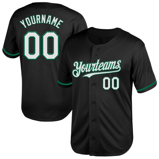 Custom Black White-Kelly Green Mesh Authentic Throwback Baseball Jersey - Sky-Custom