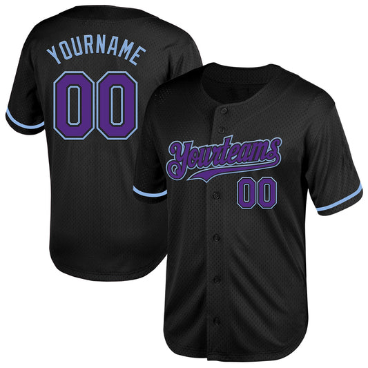 Custom Black Purple-Light Blue Mesh Authentic Throwback Baseball Jersey - Sky-Custom
