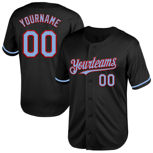 Custom Black Light Blue-Red Mesh Authentic Throwback Baseball Jersey - Sky-Custom