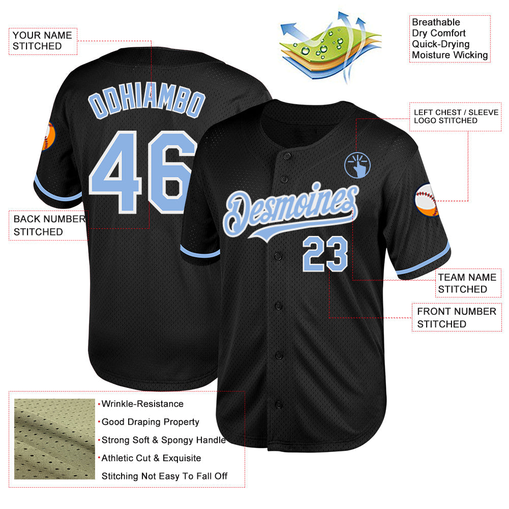 Custom Black Light Blue-White Mesh Authentic Throwback Baseball Jersey - Sky-Custom