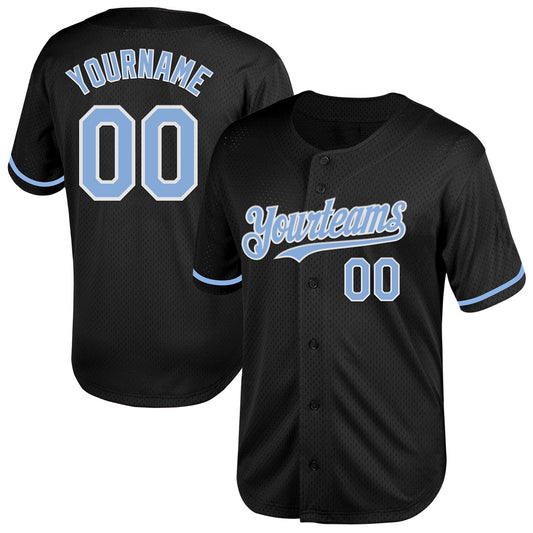Custom Black Light Blue-White Mesh Authentic Throwback Baseball Jersey - Sky-Custom