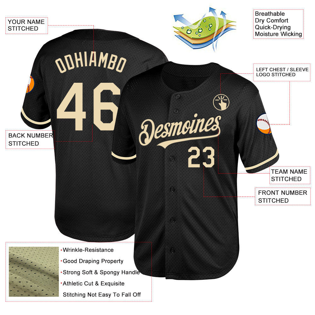 Custom Black Cream Mesh Authentic Throwback Baseball Jersey - Sky-Custom