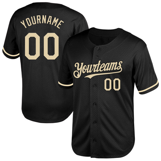 Custom Black Cream Mesh Authentic Throwback Baseball Jersey - Sky-Custom