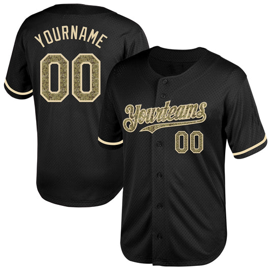 Custom Black Camo-Cream Mesh Authentic Throwback Baseball Jersey - Sky-Custom
