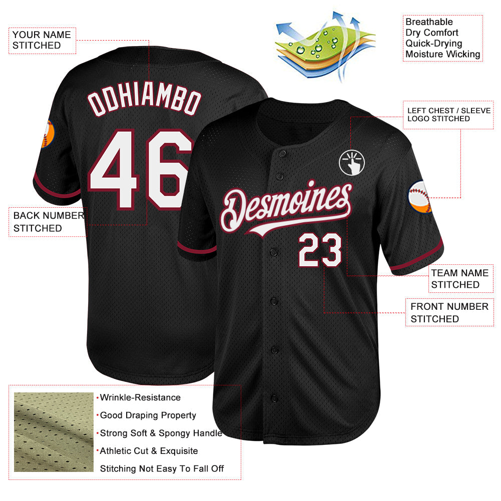 Custom Black White-Crimson Mesh Authentic Throwback Baseball Jersey - Sky-Custom