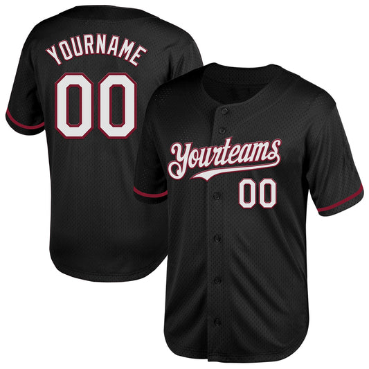 Custom Black White-Crimson Mesh Authentic Throwback Baseball Jersey - Sky-Custom