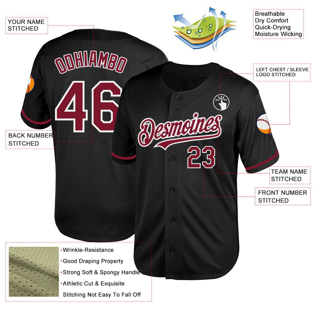 Custom Black Crimson-White Mesh Authentic Throwback Baseball Jersey - Sky-Custom