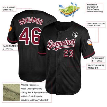 Custom Black Crimson-White Mesh Authentic Throwback Baseball Jersey - Sky-Custom