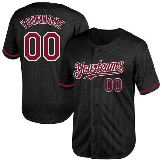 Custom Black Crimson-White Mesh Authentic Throwback Baseball Jersey - Sky-Custom