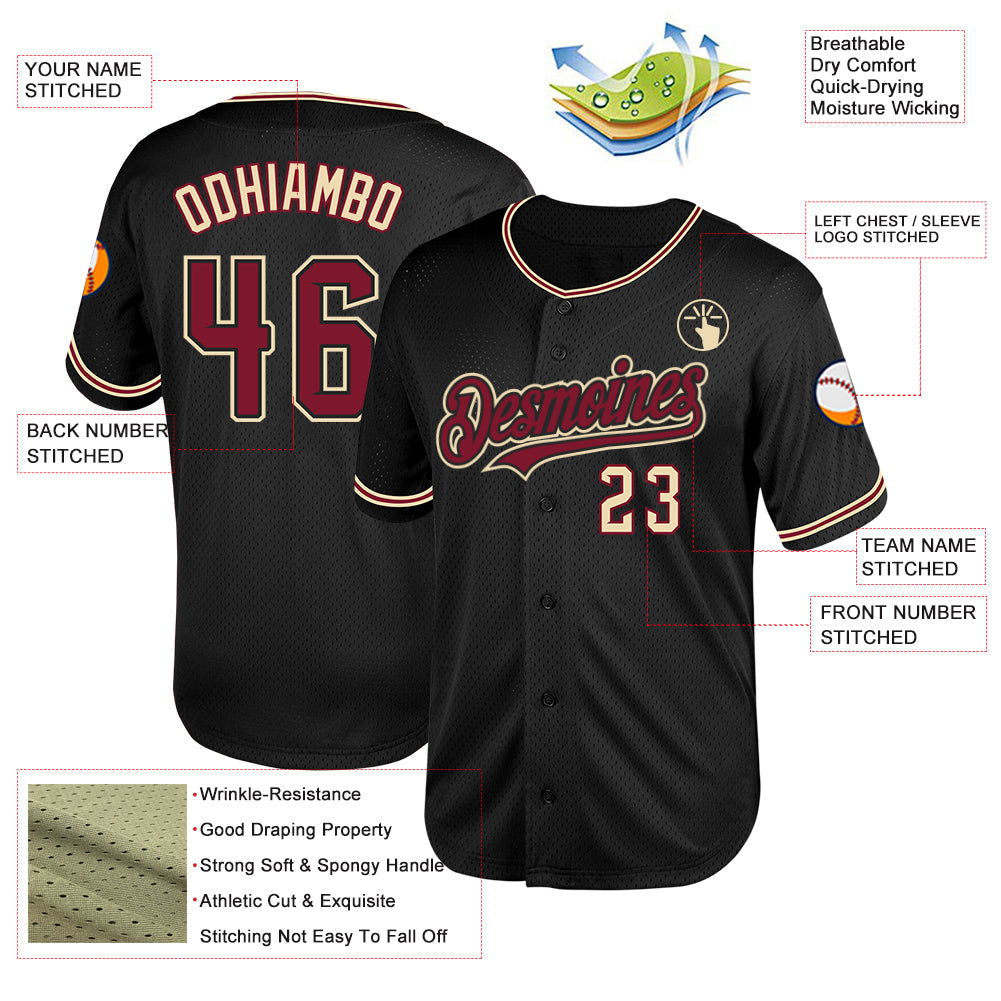 Custom Black Crimson-City Cream Mesh Authentic Throwback Baseball Jersey - Sky-Custom