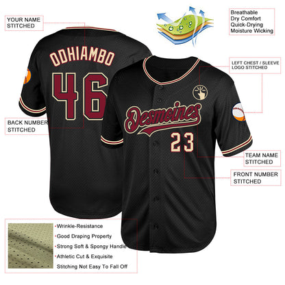 Custom Black Crimson-City Cream Mesh Authentic Throwback Baseball Jersey - Sky-Custom