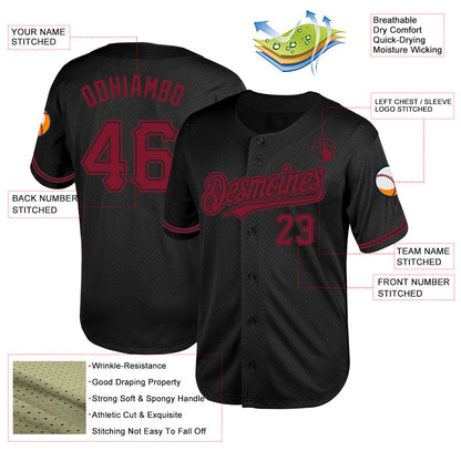Custom Black Crimson Mesh Authentic Throwback Baseball Jersey - Sky-Custom