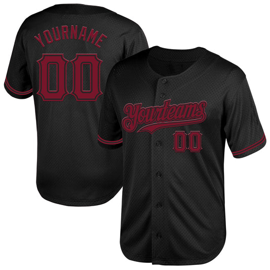 Custom Black Crimson Mesh Authentic Throwback Baseball Jersey - Sky-Custom