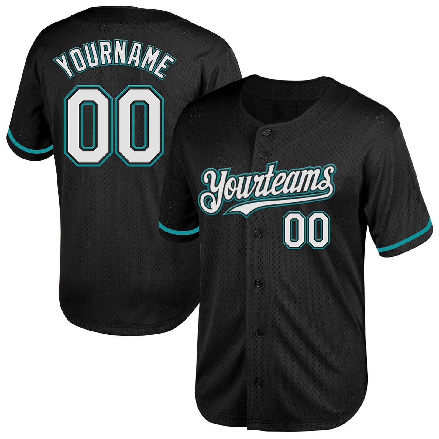 Custom Black White-Teal Mesh Authentic Throwback Baseball Jersey - Sky-Custom