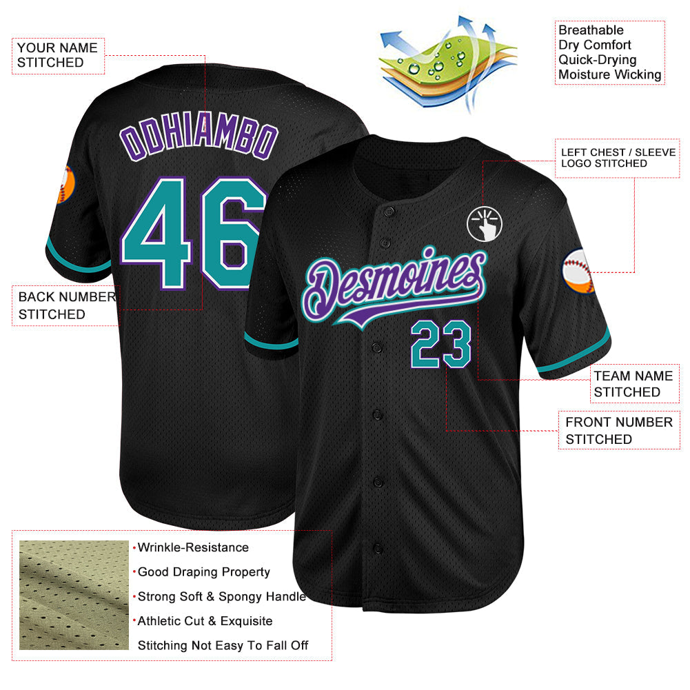 Custom Black Teal-Purple Mesh Authentic Throwback Baseball Jersey - Sky-Custom