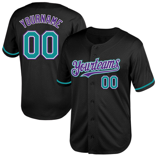 Custom Black Teal-Purple Mesh Authentic Throwback Baseball Jersey - Sky-Custom