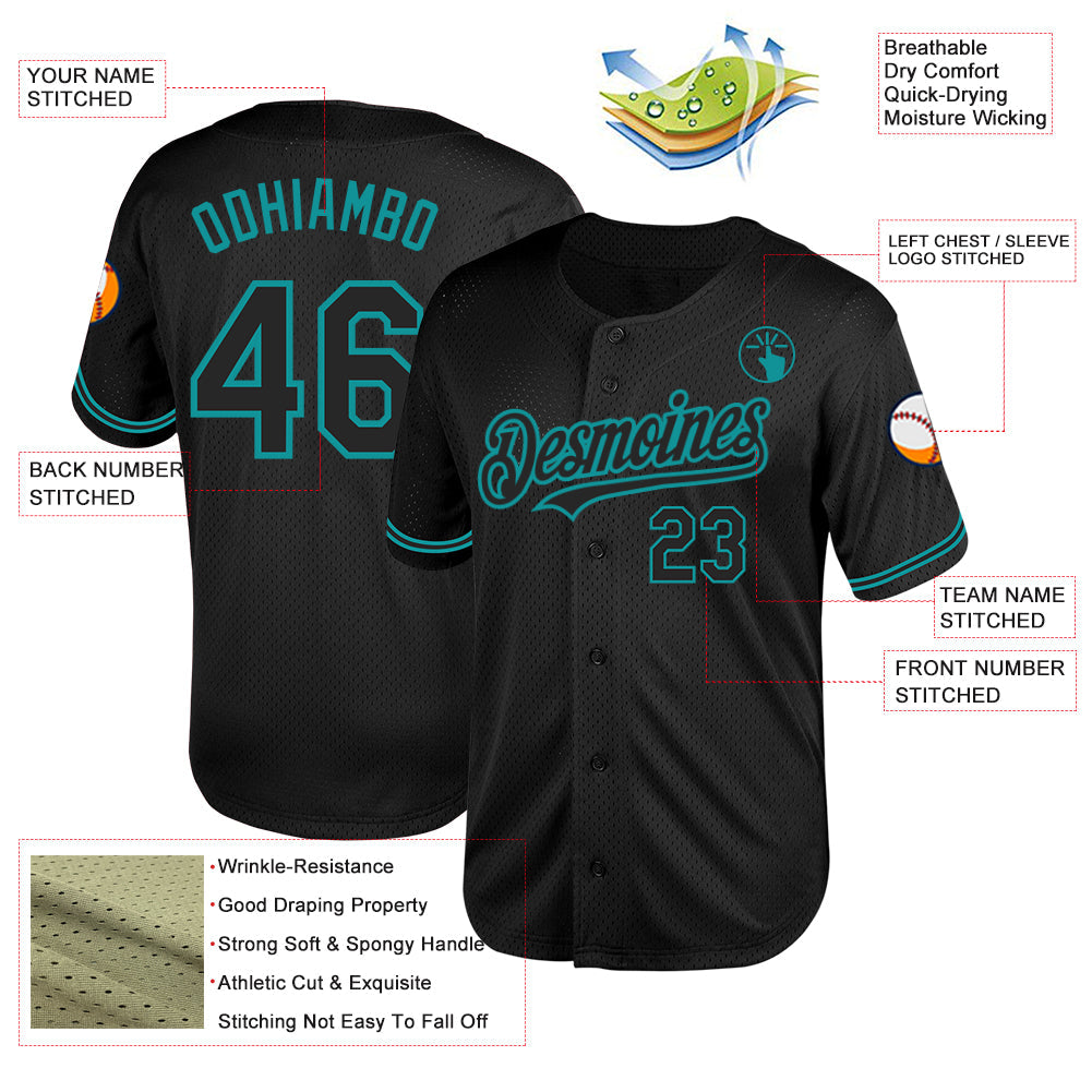 Custom Black Teal Mesh Authentic Throwback Baseball Jersey - Sky-Custom