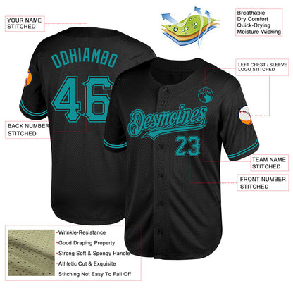 Custom Black Teal Mesh Authentic Throwback Baseball Jersey - Sky-Custom