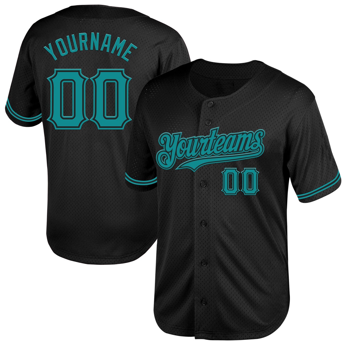 Custom Black Teal Mesh Authentic Throwback Baseball Jersey - Sky-Custom