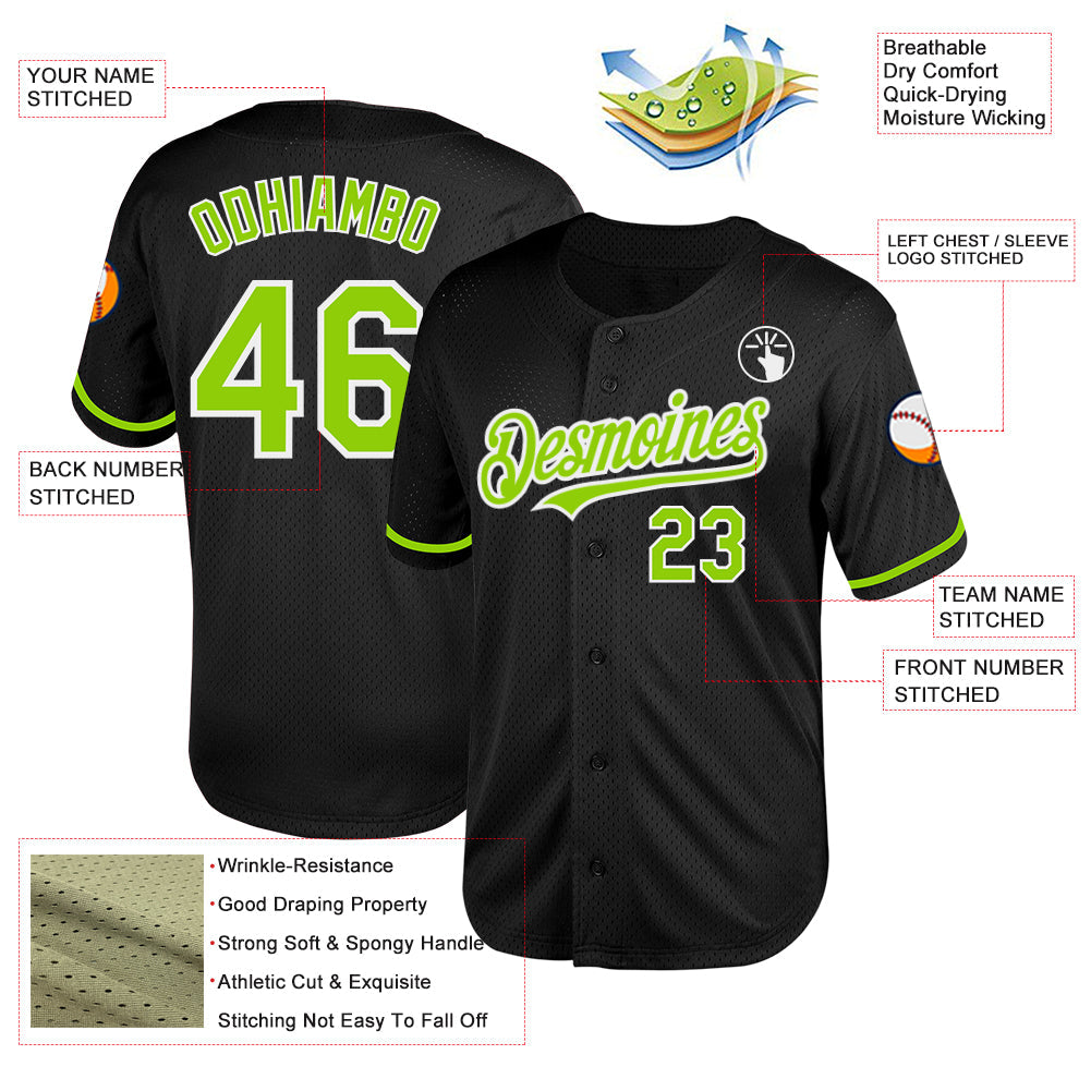 Custom Black Neon Green-White Mesh Authentic Throwback Baseball Jersey - Sky-Custom