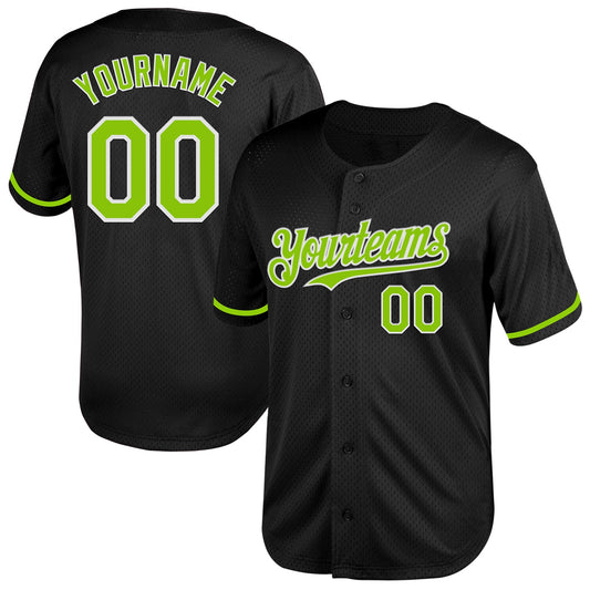 Custom Black Neon Green-White Mesh Authentic Throwback Baseball Jersey - Sky-Custom
