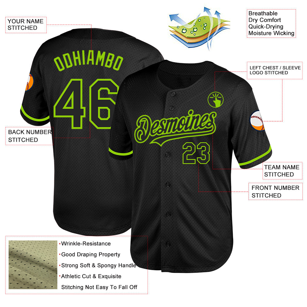 Custom Black Neon Green Mesh Authentic Throwback Baseball Jersey - Sky-Custom
