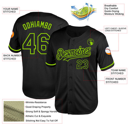 Custom Black Neon Green Mesh Authentic Throwback Baseball Jersey - Sky-Custom
