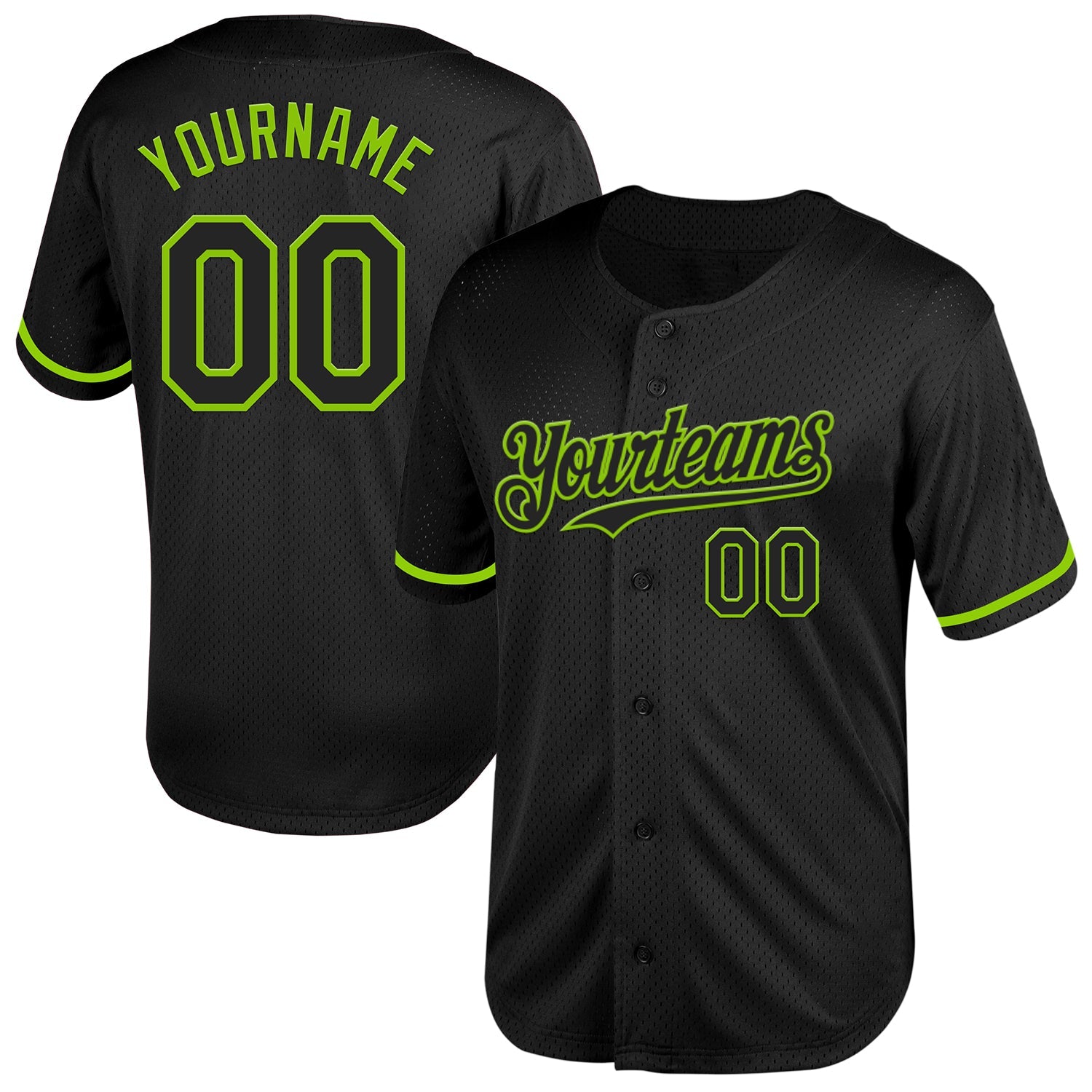 Custom Black Neon Green Mesh Authentic Throwback Baseball Jersey - Sky-Custom