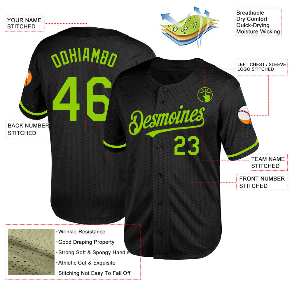 Custom Black Neon Green Mesh Authentic Throwback Baseball Jersey - Sky-Custom