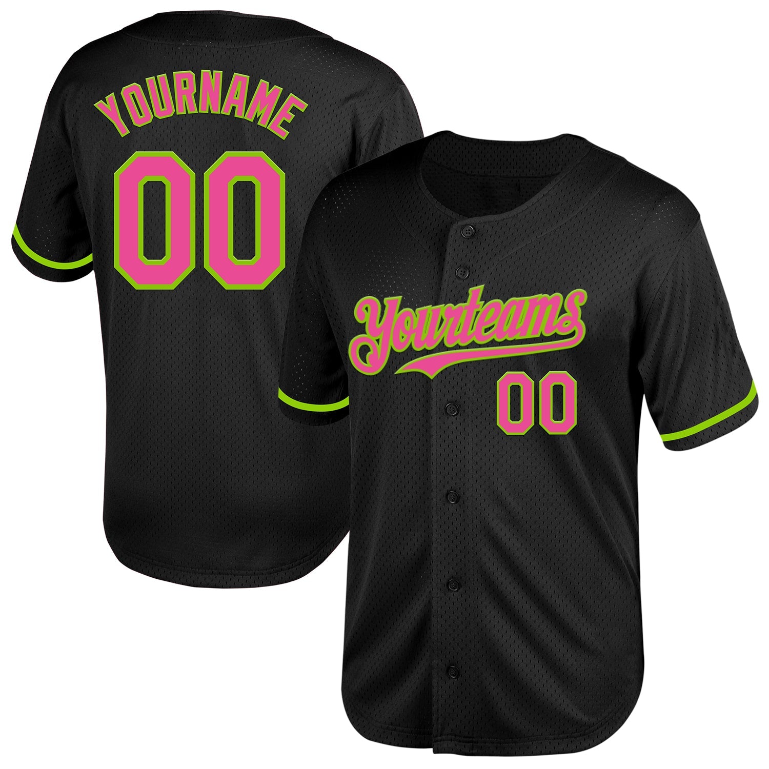 Custom Black Pink-Neon Green Mesh Authentic Throwback Baseball Jersey - Sky-Custom