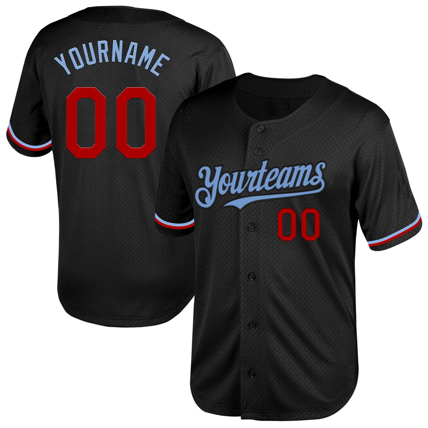 Custom Black Red-Light Blue Mesh Authentic Throwback Baseball Jersey - Sky-Custom