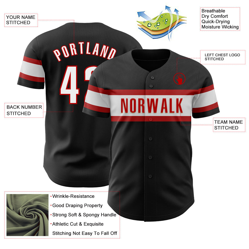 Custom Black White-Red Authentic Baseball Jersey - Sky-Custom