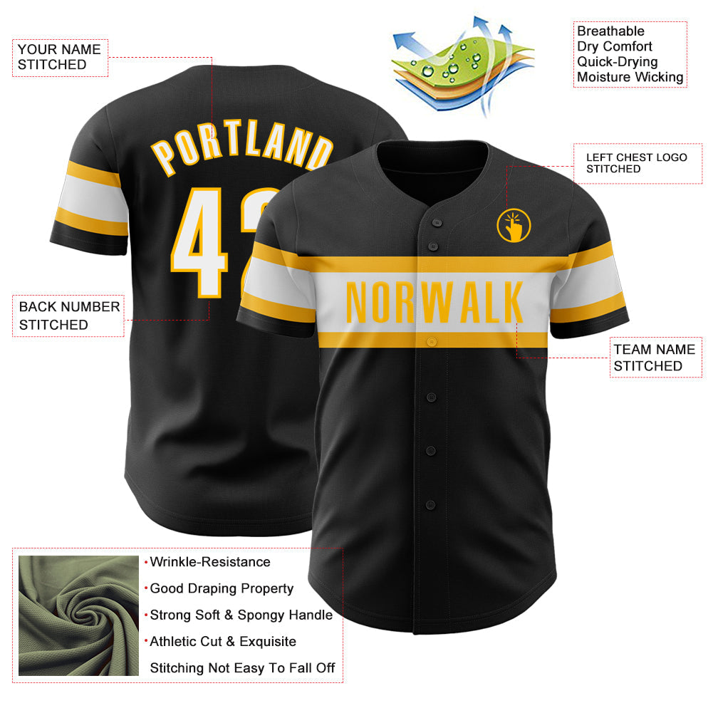 Custom Black White-Gold Authentic Baseball Jersey - Sky-Custom