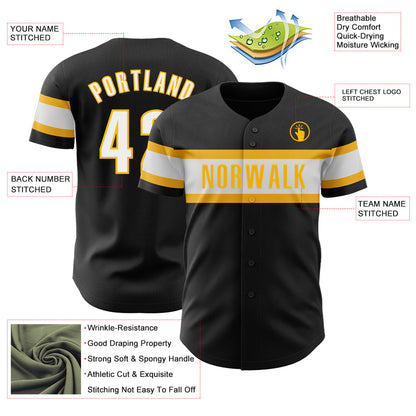 Custom Black White-Gold Authentic Baseball Jersey - Sky-Custom