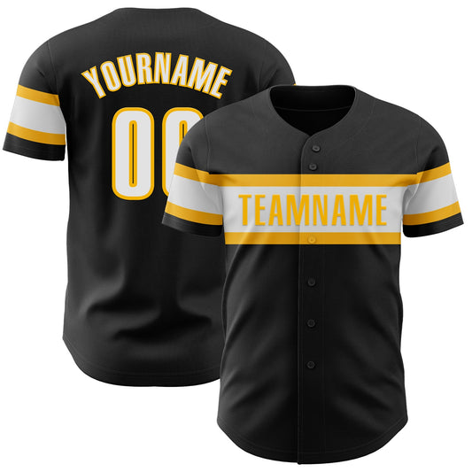 Custom Black White-Gold Authentic Baseball Jersey - Sky-Custom