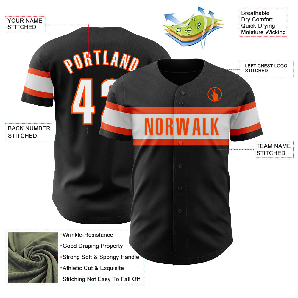 Custom Black White-Orange Authentic Baseball Jersey - Sky-Custom
