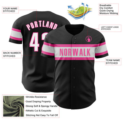 Custom Black White-Pink Authentic Baseball Jersey - Sky-Custom