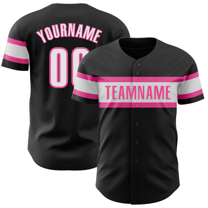 Custom Black White-Pink Authentic Baseball Jersey - Sky-Custom