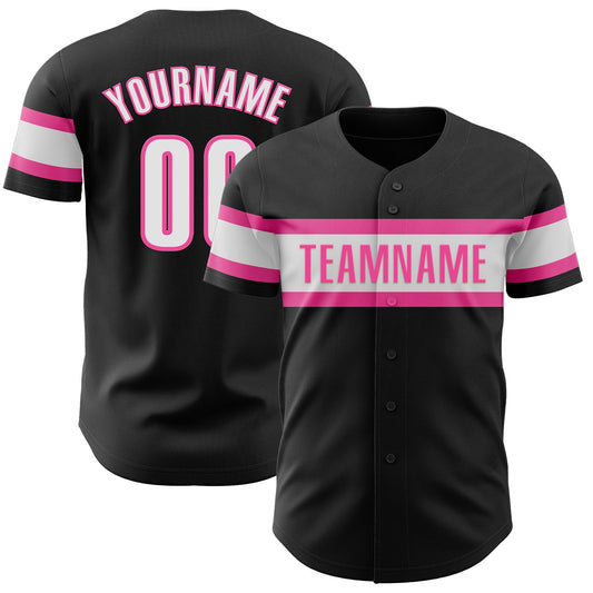 Custom Black White-Pink Authentic Baseball Jersey - Sky-Custom