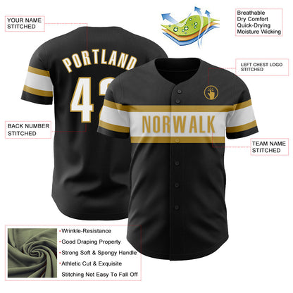 Custom Black White-Old Gold Authentic Baseball Jersey - Sky-Custom