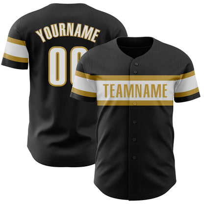 Custom Black White-Old Gold Authentic Baseball Jersey - Sky-Custom