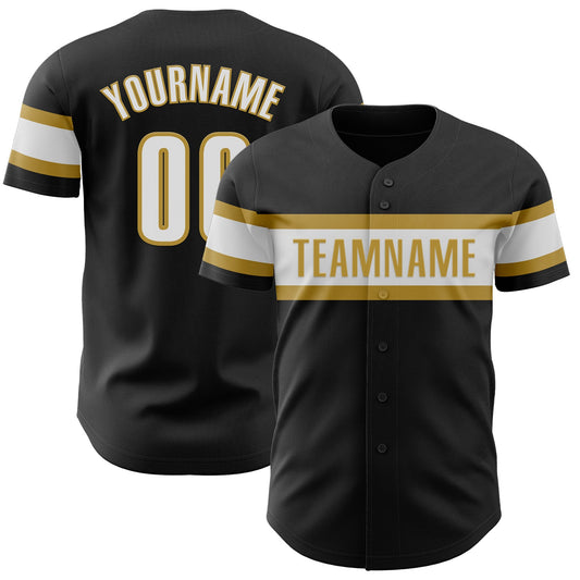 Custom Black White-Old Gold Authentic Baseball Jersey - Sky-Custom