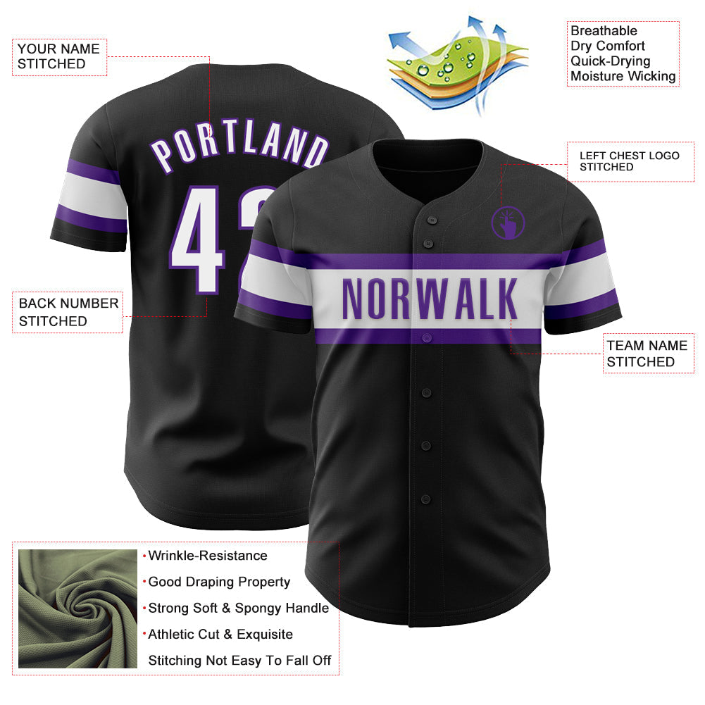 Custom Black White-Purple Authentic Baseball Jersey - Sky-Custom