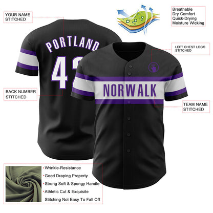 Custom Black White-Purple Authentic Baseball Jersey - Sky-Custom